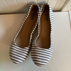 Navy and white striped flats